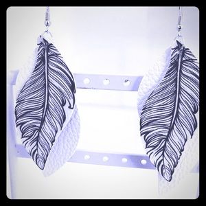 New White Feather shaped Earrings